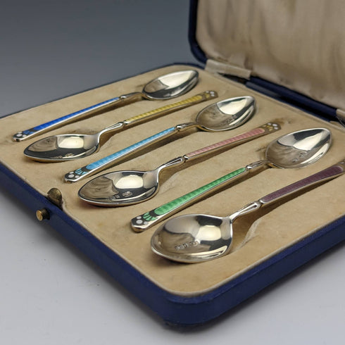 1929年 英国ヴィンテージ 純銀製ティースプーン6本セット ケース入り Mappin and Webb
